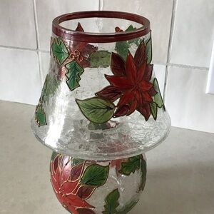 Festive Red and Green Poinsettia Stamped Crystal Clear Crystal Crackle vintage